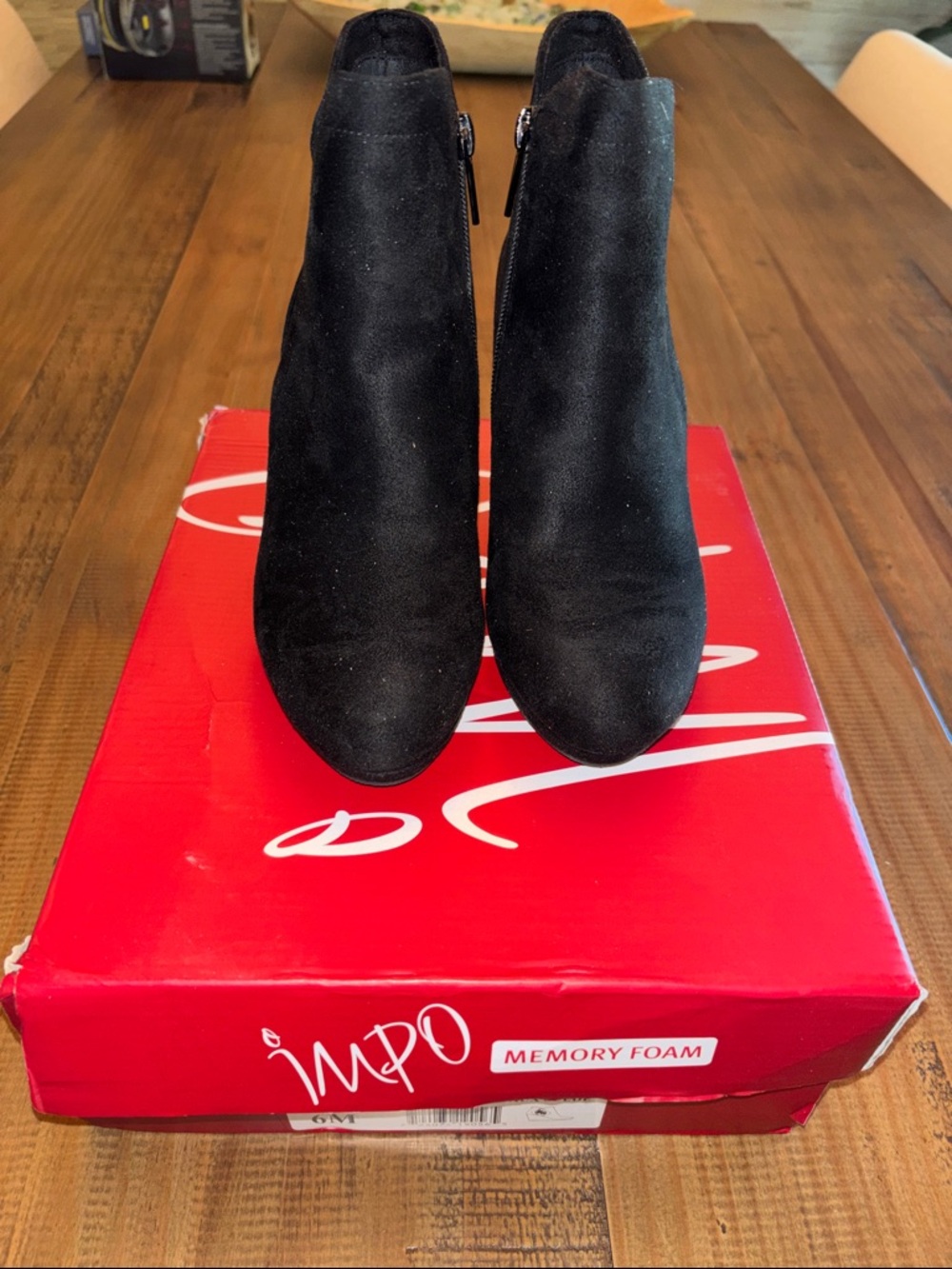 Impo Black Suede Ankle Booties with Side Zipper memory foam size 6 M EUC!